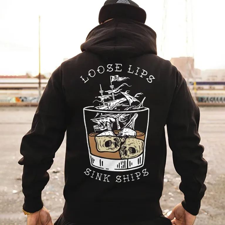 LOOSE LIPS SINK SHIPS Whisky Casual Black Print Hoodie