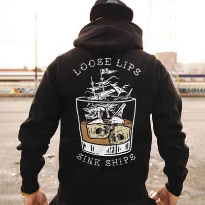 LOOSE LIPS SINK SHIPS Whisky Casual Black Print Hoodie