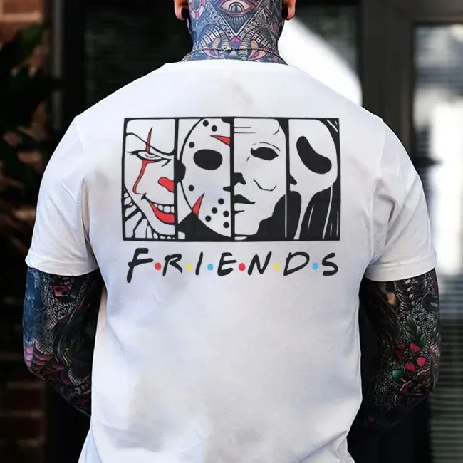 FRIENDS Clown and Grim Reaper Horrifying Casual White Print T-shirt