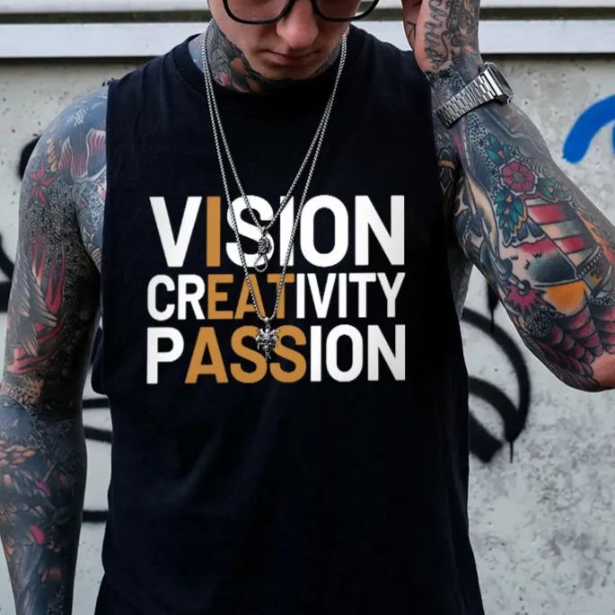 VISION CREATIVITY PASSION Black Print Vest