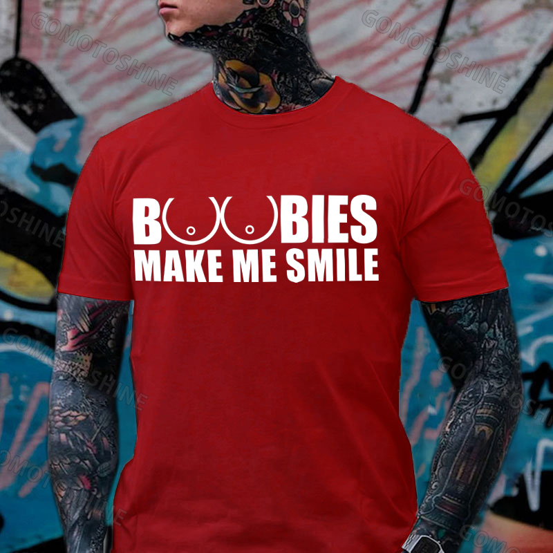 BOOBIES MAKE ME SMILE Graphic Black Print T-shirt