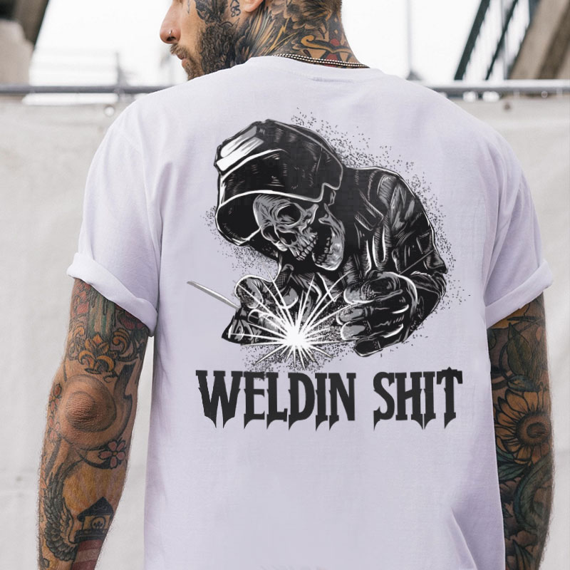 WELDING SHIT Evil Skull Graphic Black Print T-Shirt