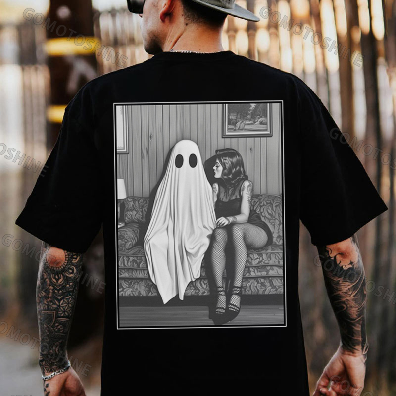 Naughty Ghost And Sexy Lady Retro Print Men's T-shirt