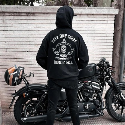 HOPE THEY SERVE TACOS IN HELL Skull Black Print Hoodie