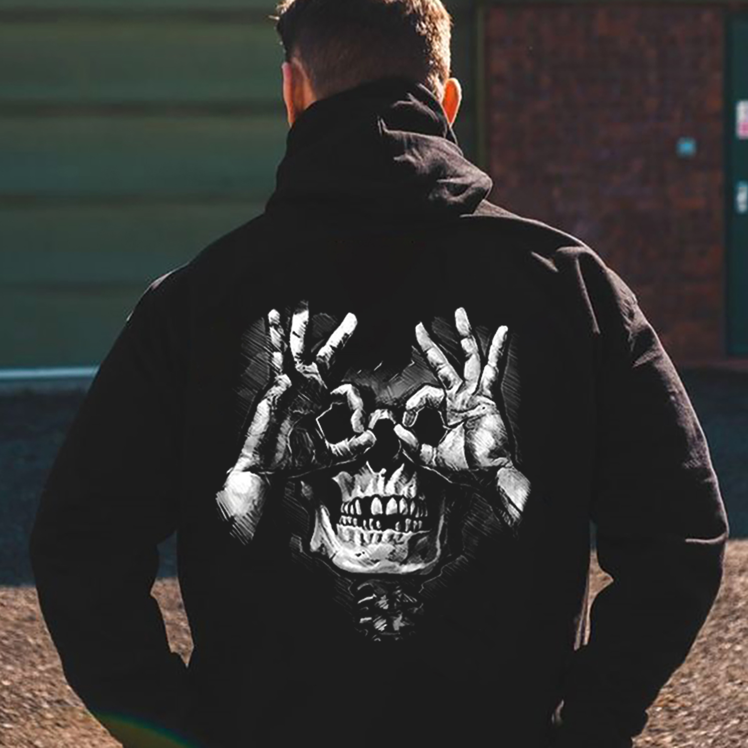 Ok Hand Gesture Skeleton Casual Graphic Black Print Hoodie
