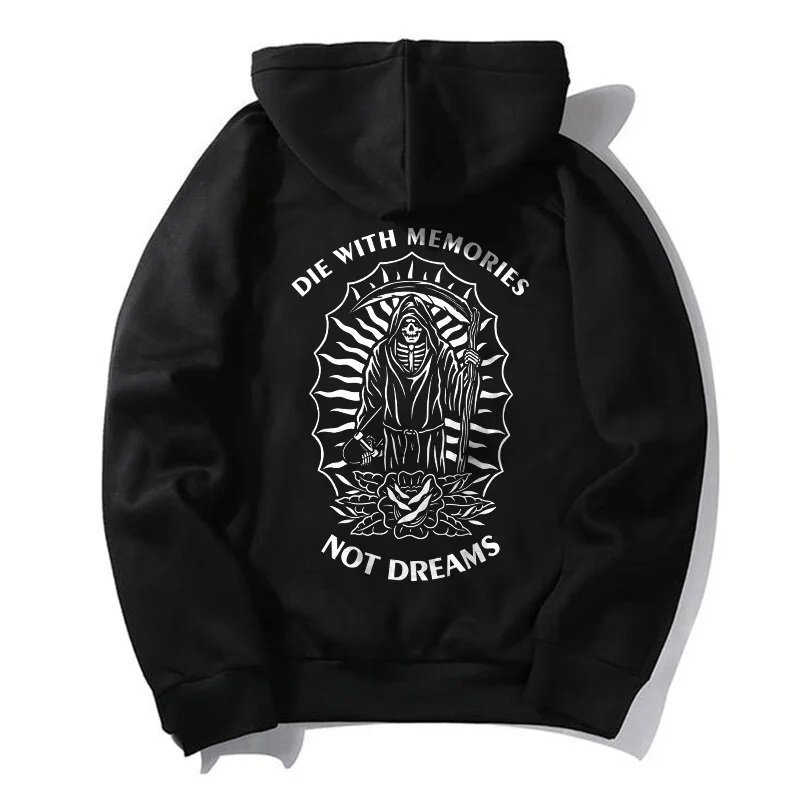 DIE WITH MEMORIES NOT DREAMS Skull Black Print Hoodie