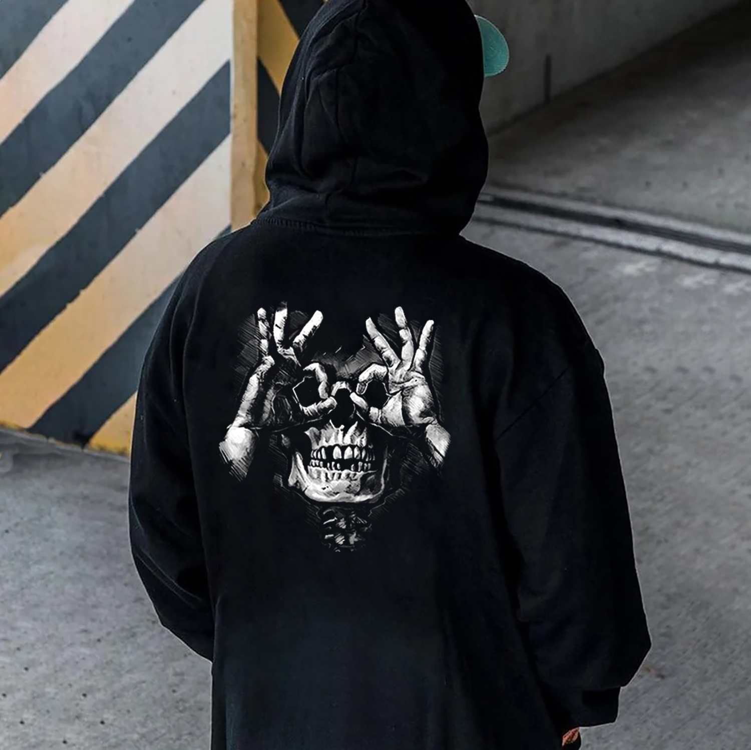 Ok Hand Gesture Skeleton Casual Graphic Black Print Hoodie