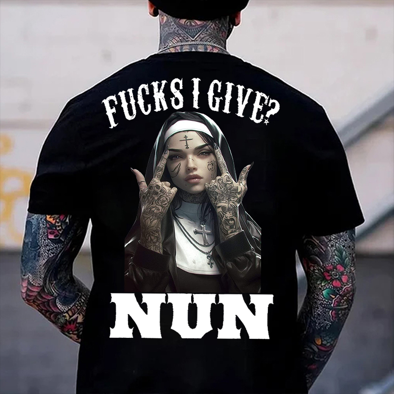 FUCKS I GIVE NUN Defiant Nun Print Men's T-Shirt