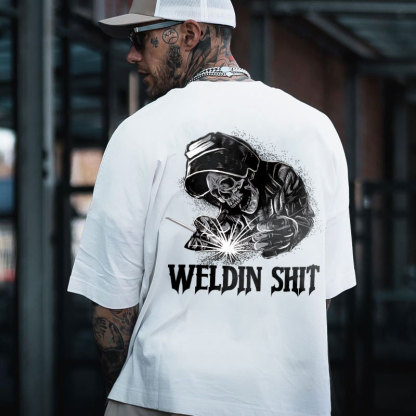 WELDING SHIT Evil Skull Graphic Black Print T-Shirt