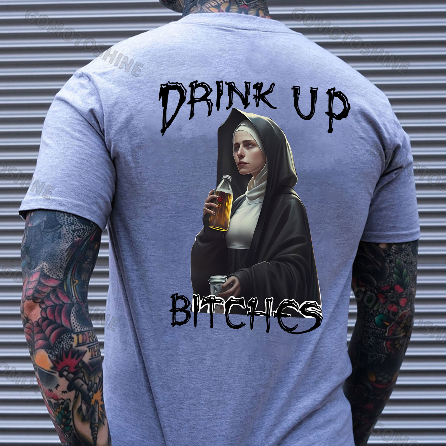DRINK UP BITCHES Beer&Nun Print Men's T-Shirt