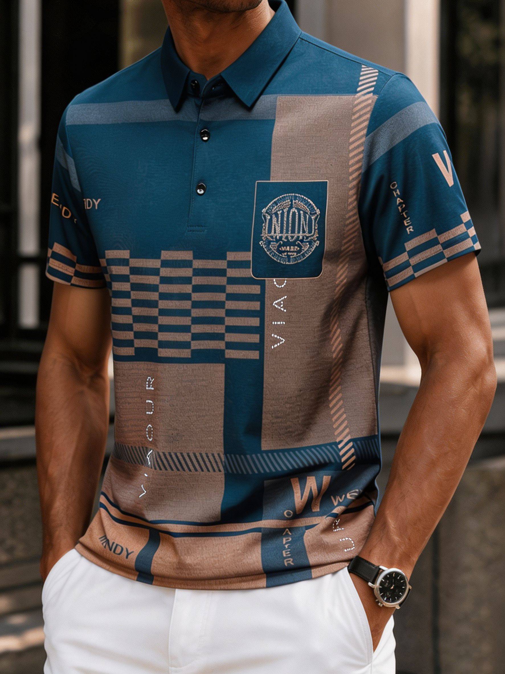 Men’s Luxury Geometric Print Premium Soft Casual Polo Shirt