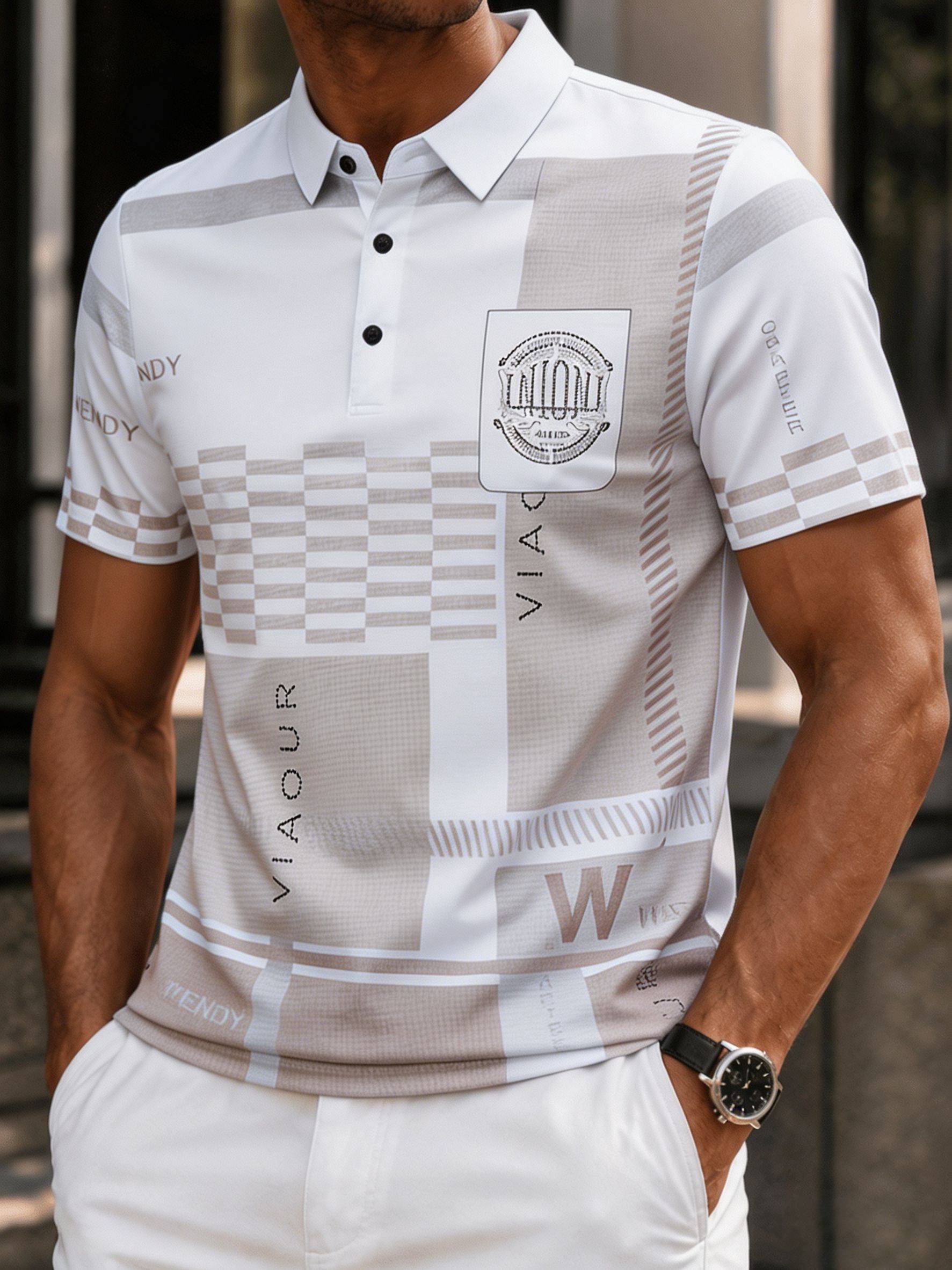 Men’s Luxury Geometric Print Premium Soft Casual Polo Shirt