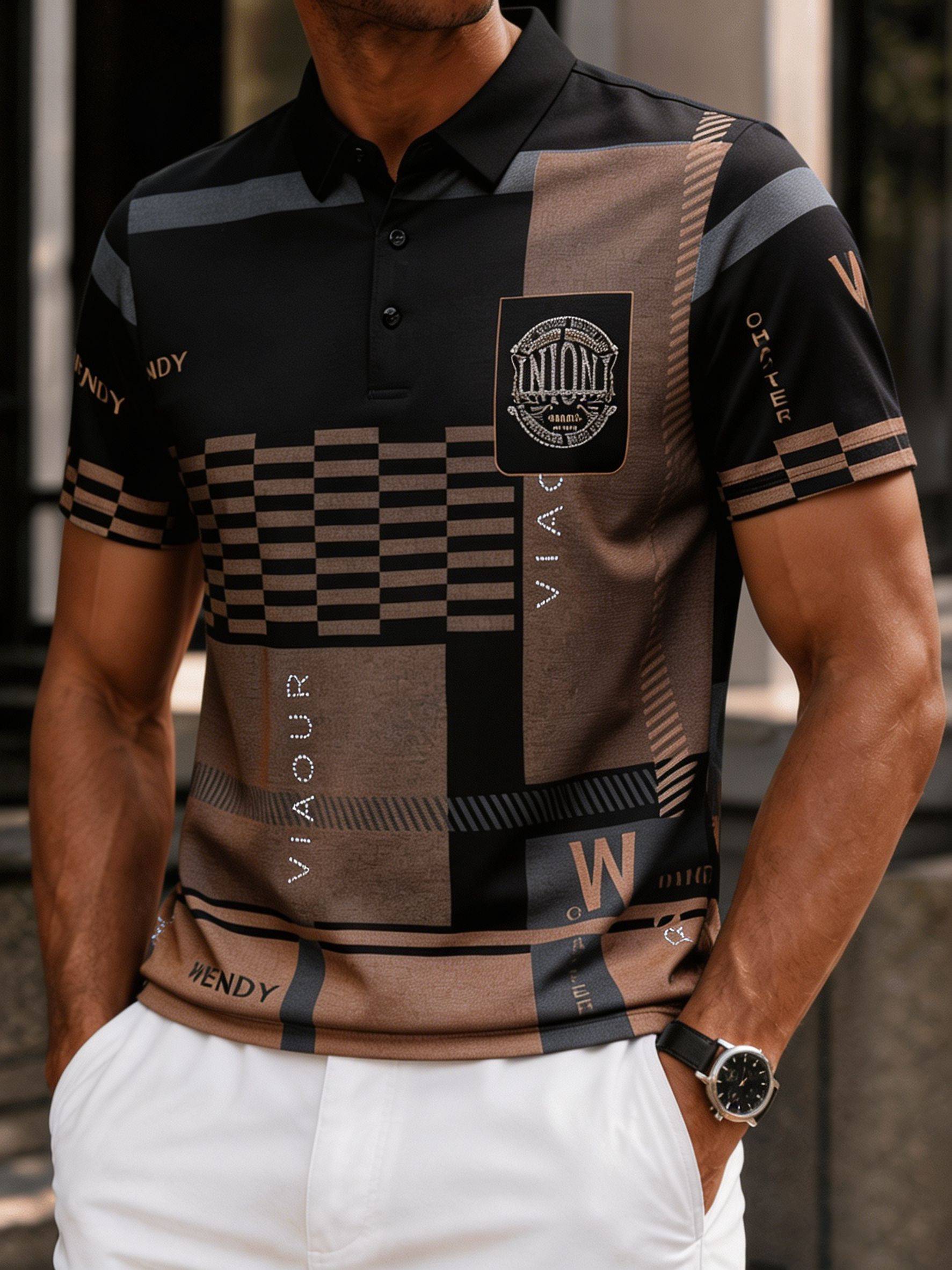 Men’s Luxury Geometric Print Premium Soft Casual Polo Shirt