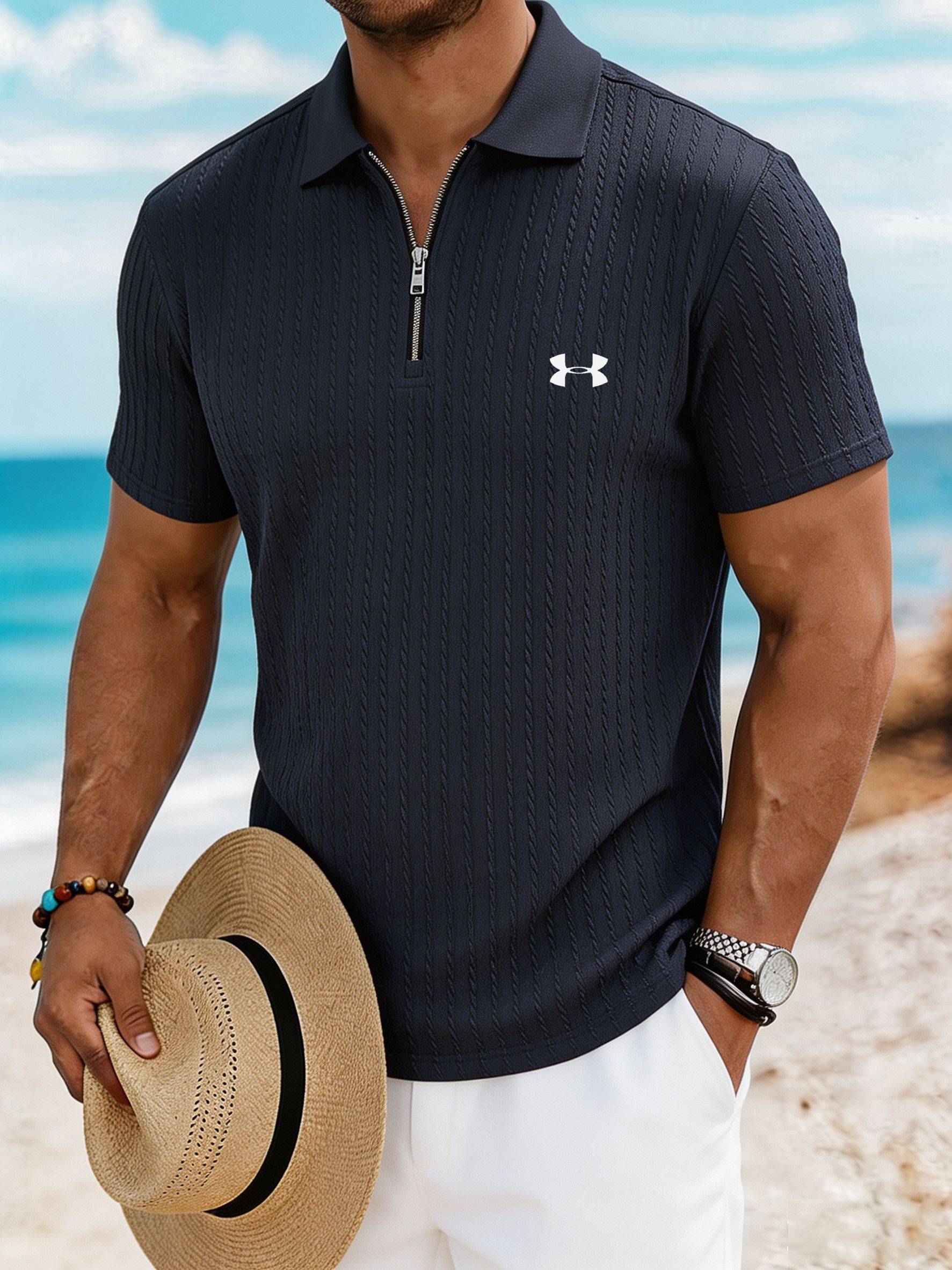 Men’s Breathable Textured Zip Polo – Your Go-To Summer Vacation Shirt
