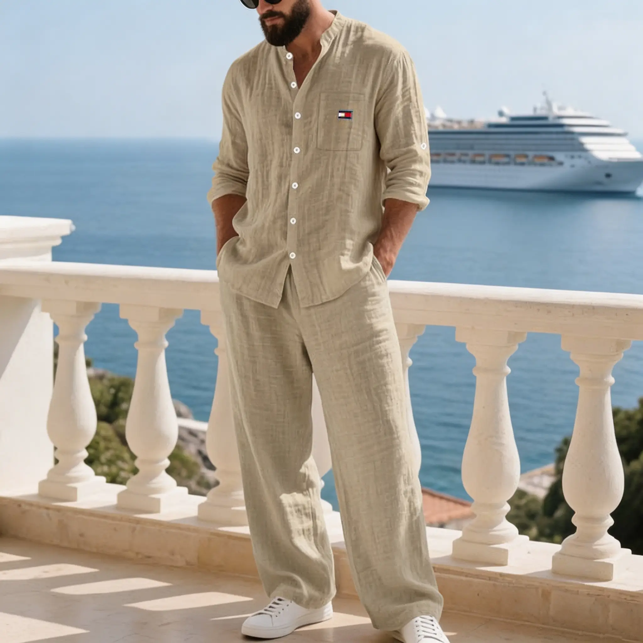 Men's Comfortable Cotton-linen 2‑Piece Set