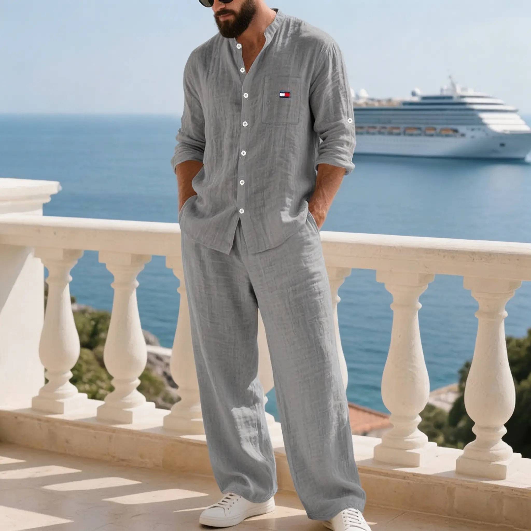 Men's Comfortable Cotton-linen 2‑Piece Set