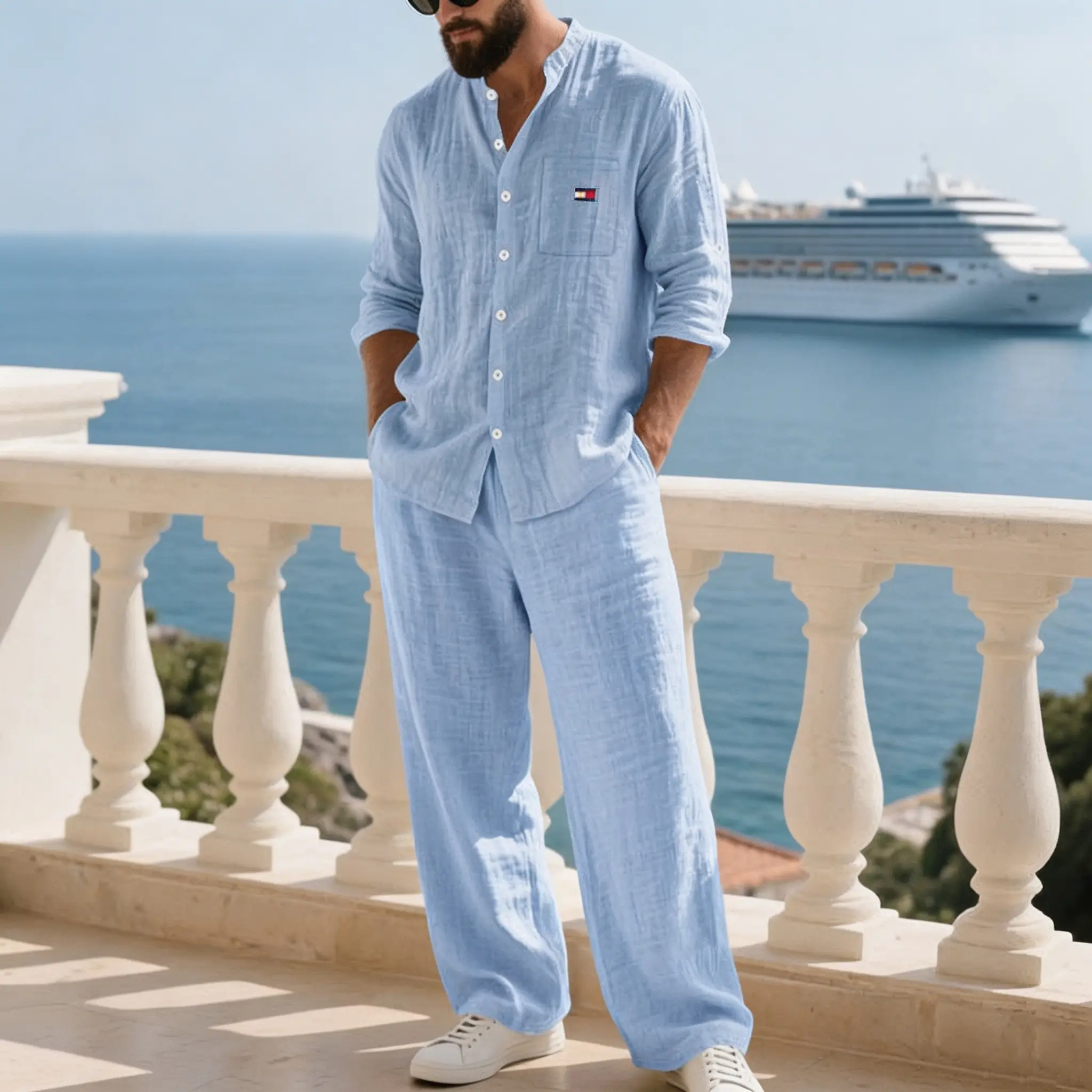 Men's Comfortable Cotton-linen 2‑Piece Set