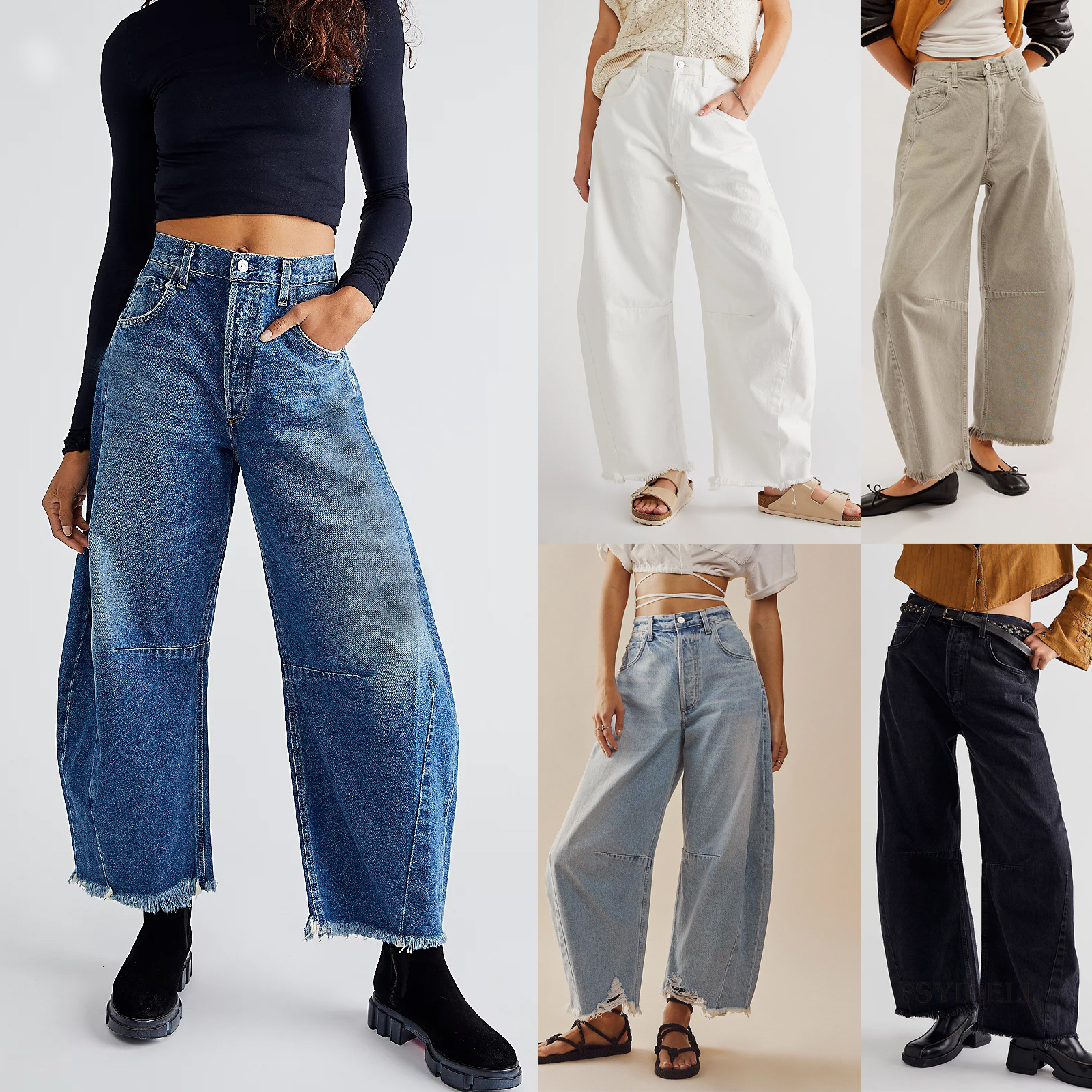 Straight-Leg Jeans, Multi-Color Cropped Pants, Casual Wide-Leg Jeans-Big Size