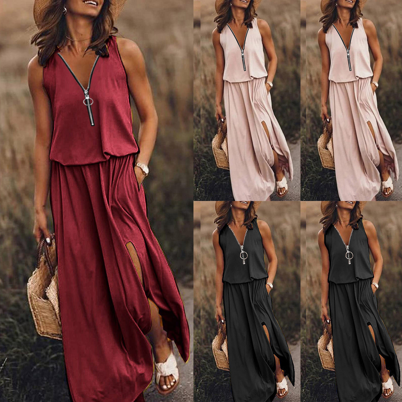 ❤Summer sleeveless dress casual high waist zipper skirt💥Limited Sale 50% OFF