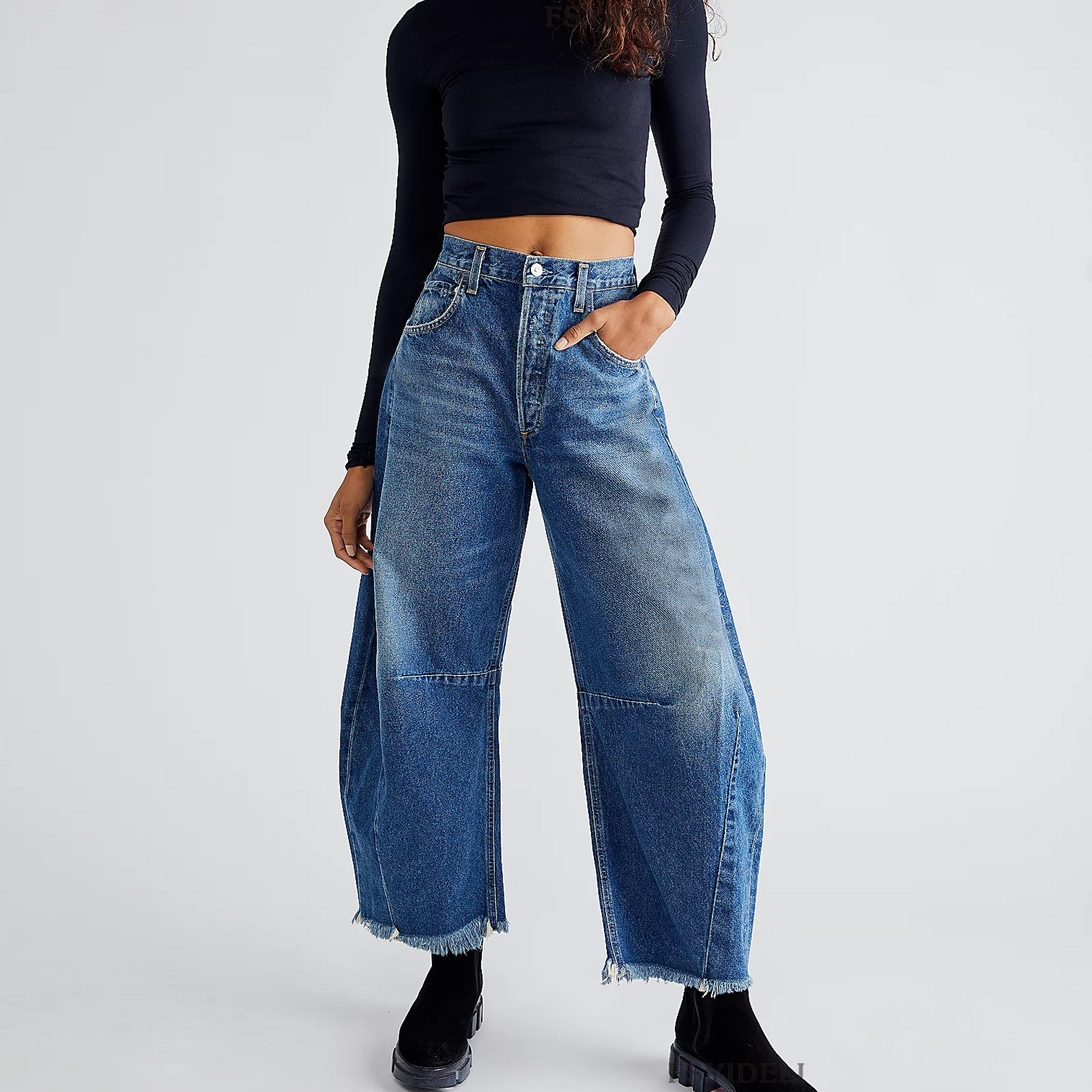 Straight-Leg Jeans, Multi-Color Cropped Pants, Casual Wide-Leg Jeans-Big Size