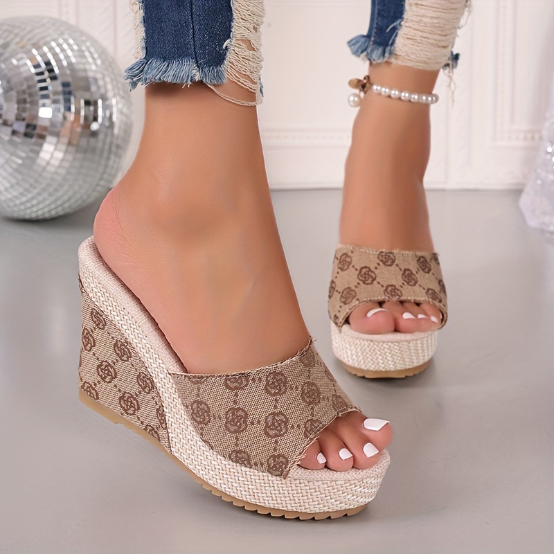 Women's Flower Pattern Wedge Heeled Sandals