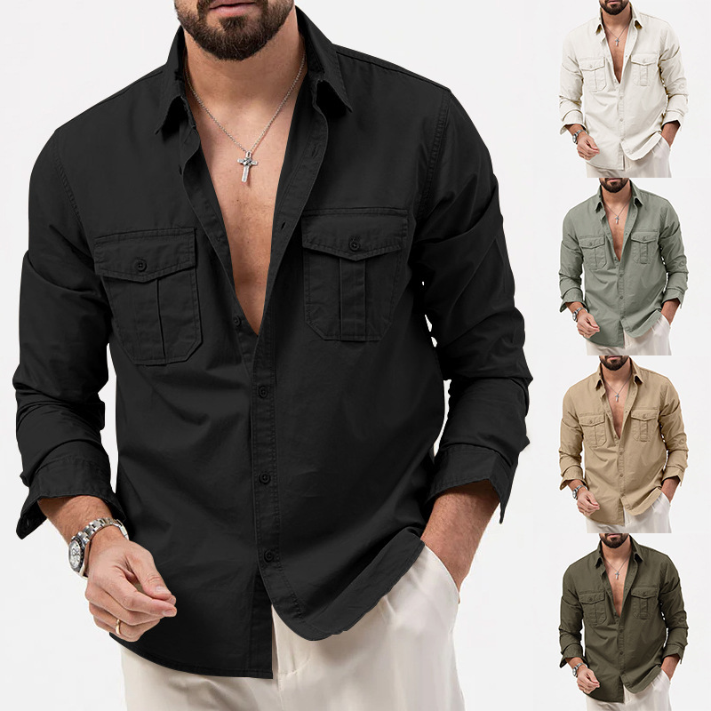 2023 Men's Double Pocket Casual Long Sleeve Shirt