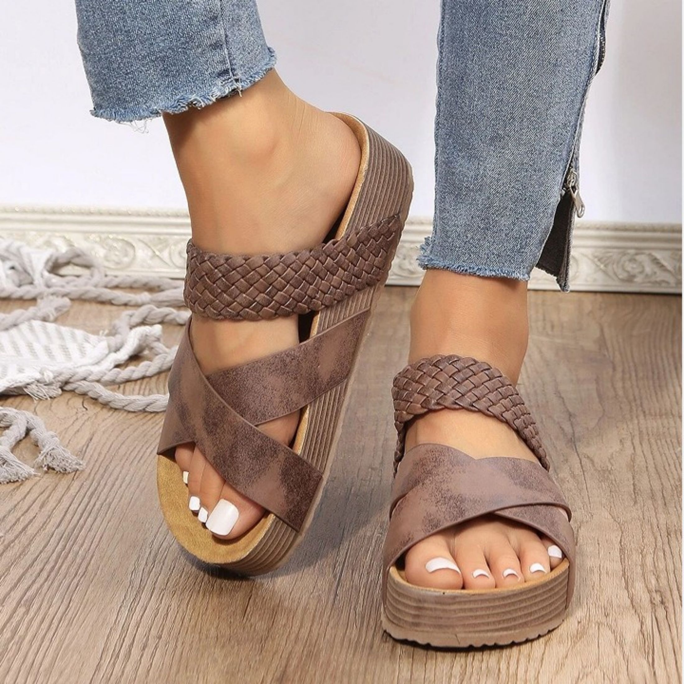 Cross Casual Solid Color Slippers Beach Sandals