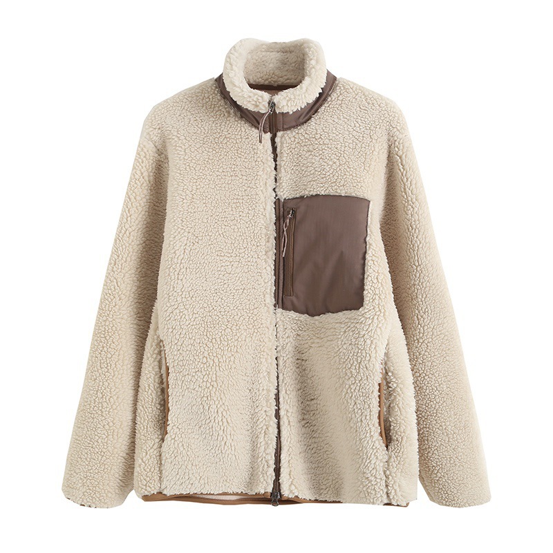 Women's short cardigan plush jacket lamb wool coat