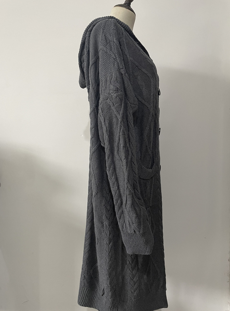 Women's Warm Button Up Hooded Long Sweater