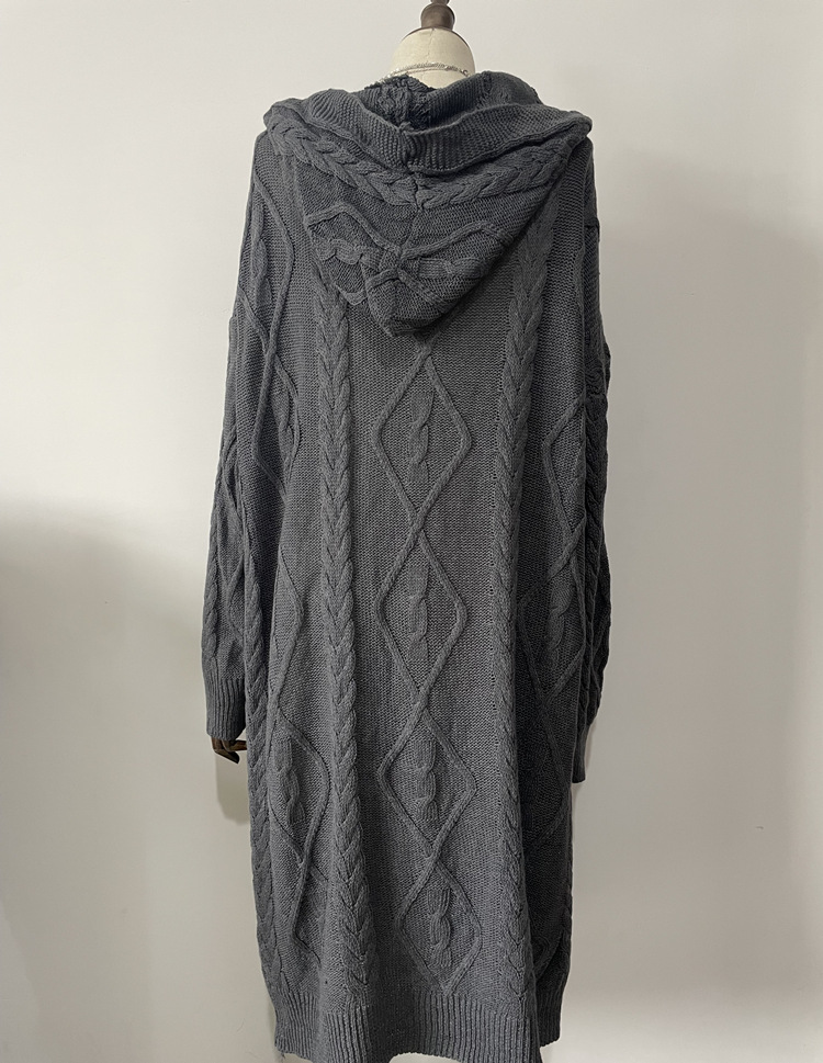 Women's Warm Button Up Hooded Long Sweater