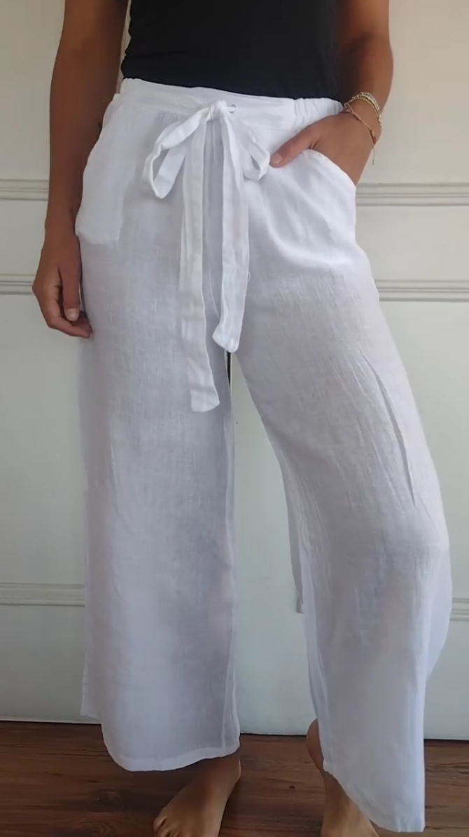 2024 WOMEN'S COTTON LINEN WIDE LEG PANTS