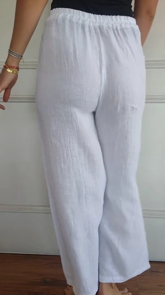 2024 WOMEN'S COTTON LINEN WIDE LEG PANTS