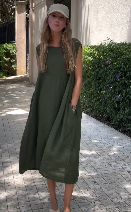 Comfortable, breathable, loose and casual linen dress for summer 2024