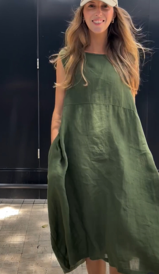 Comfortable, breathable, loose and casual linen dress for summer 2024