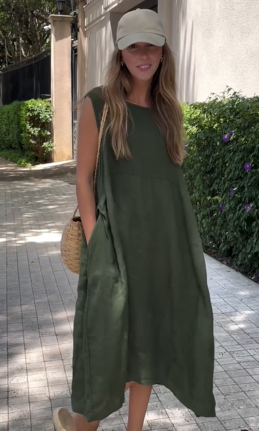 Comfortable, breathable, loose and casual linen dress for summer 2024