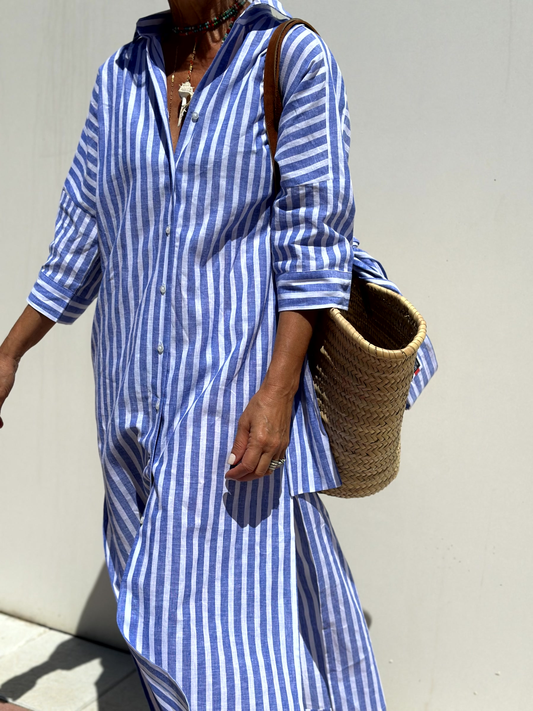 Loose Striped Half Sleeve Shirt Dress