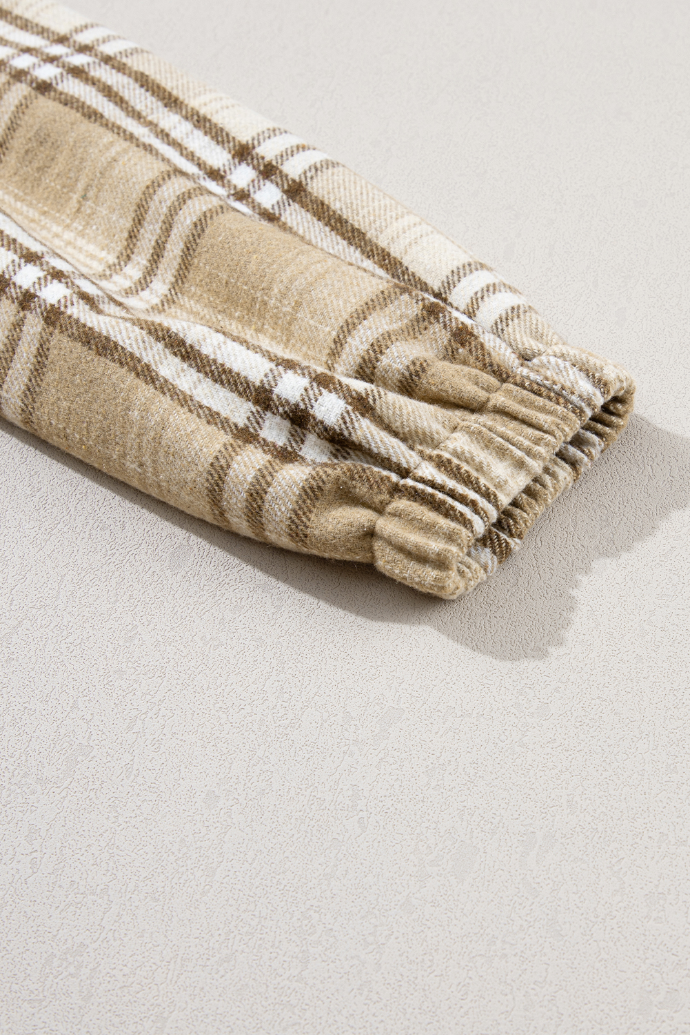 Khaki Printed Zipped Front Pullover Plaid Hoodie