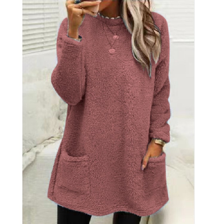 Pocket Crew Neck Casual Warm Long Sleeve T-shirt