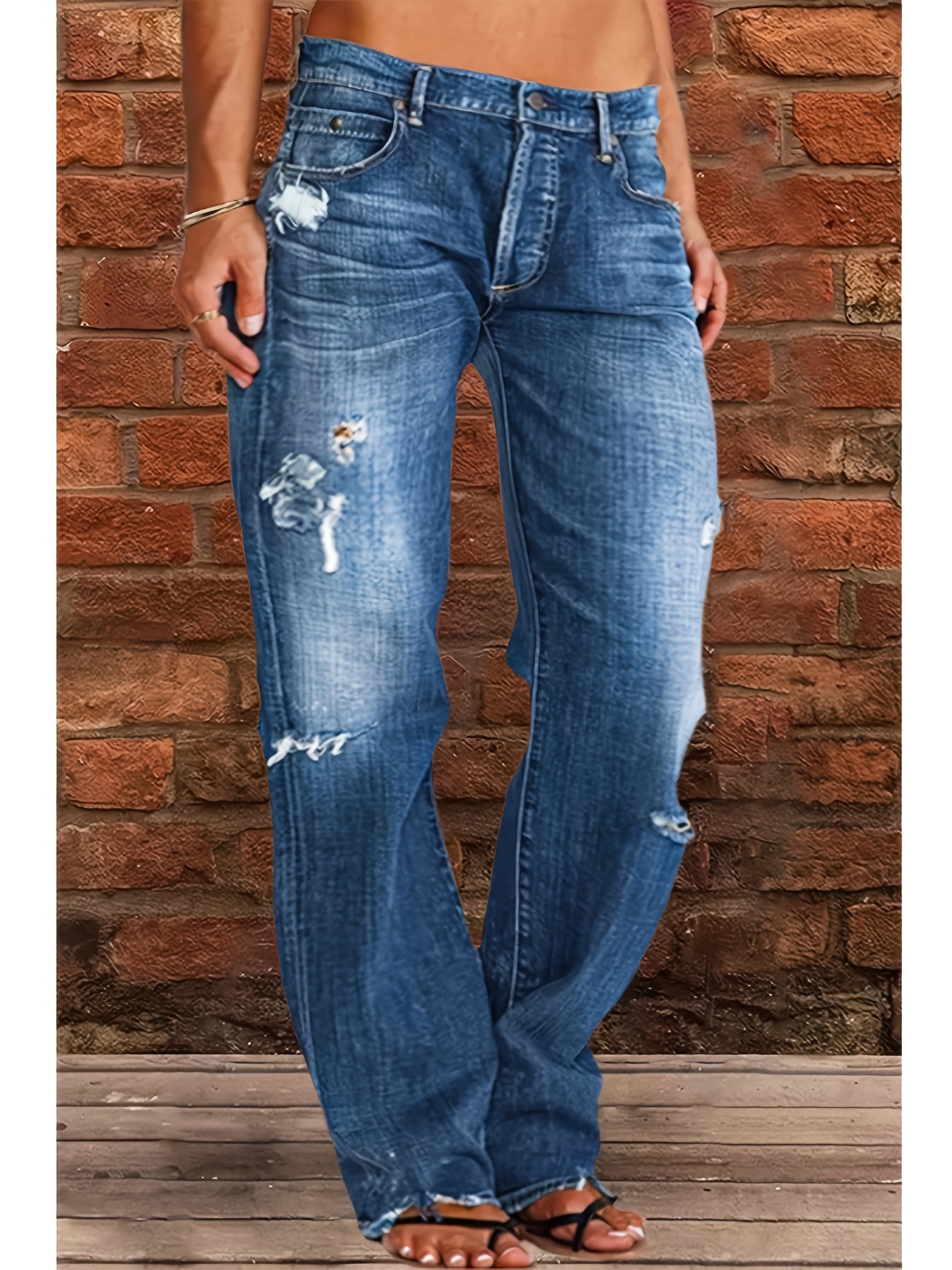 🔥EARLY AUTUMN 45%OFF PROMOTION🔥Tummy Control Wide-Leg Distressed Denim Jeans