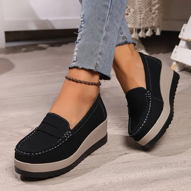 womens platform loafers casual round toe slip on heightening shoes comfortable outdoor shoes for daily wear details 2