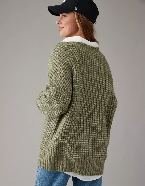 Woman's Warm Waffle V-Neck Sweater
