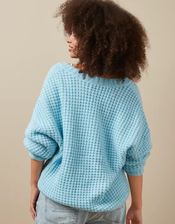 Woman's Warm Waffle V-Neck Sweater