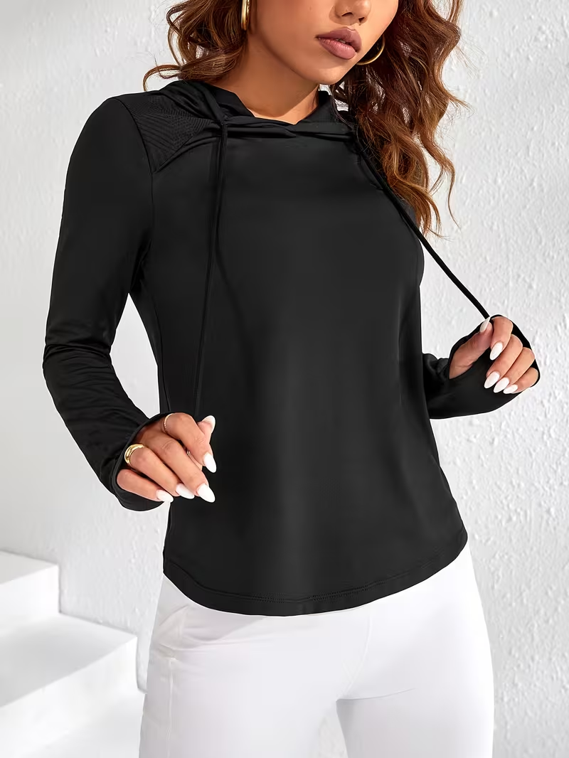 Women's Athletic Hooded T-Shirts | Quick Dry Sun Protection Long Sleeve Workout Tops
