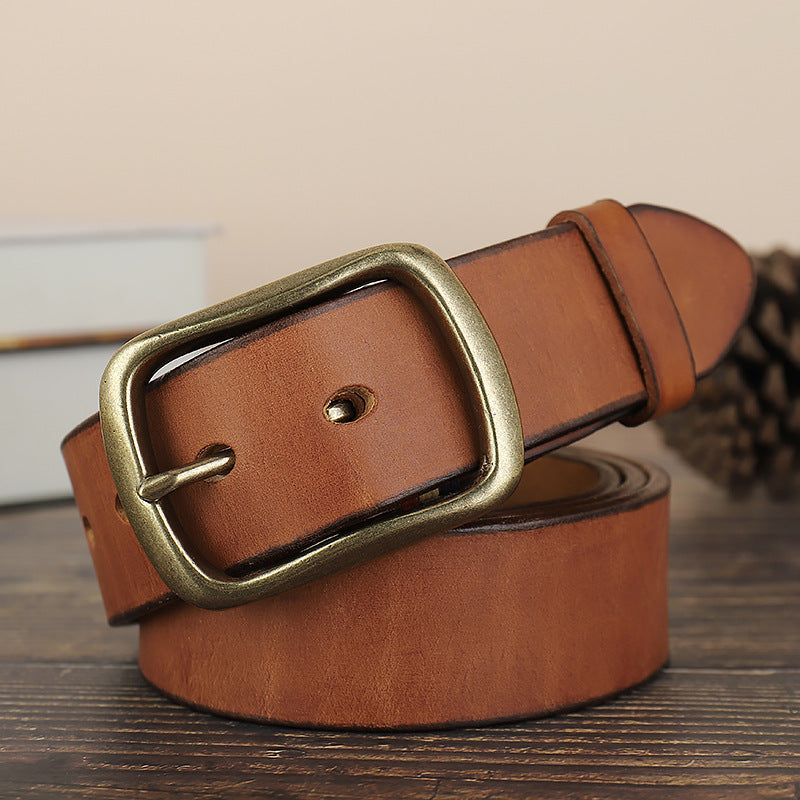 2022 new men's retro first layer cowhide copper buckle pin buckle belt��3 color��-Zittor