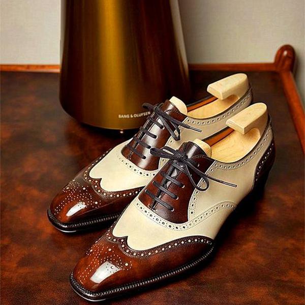 Brown and white classic brogue high-end Oxford shoes-Zittor