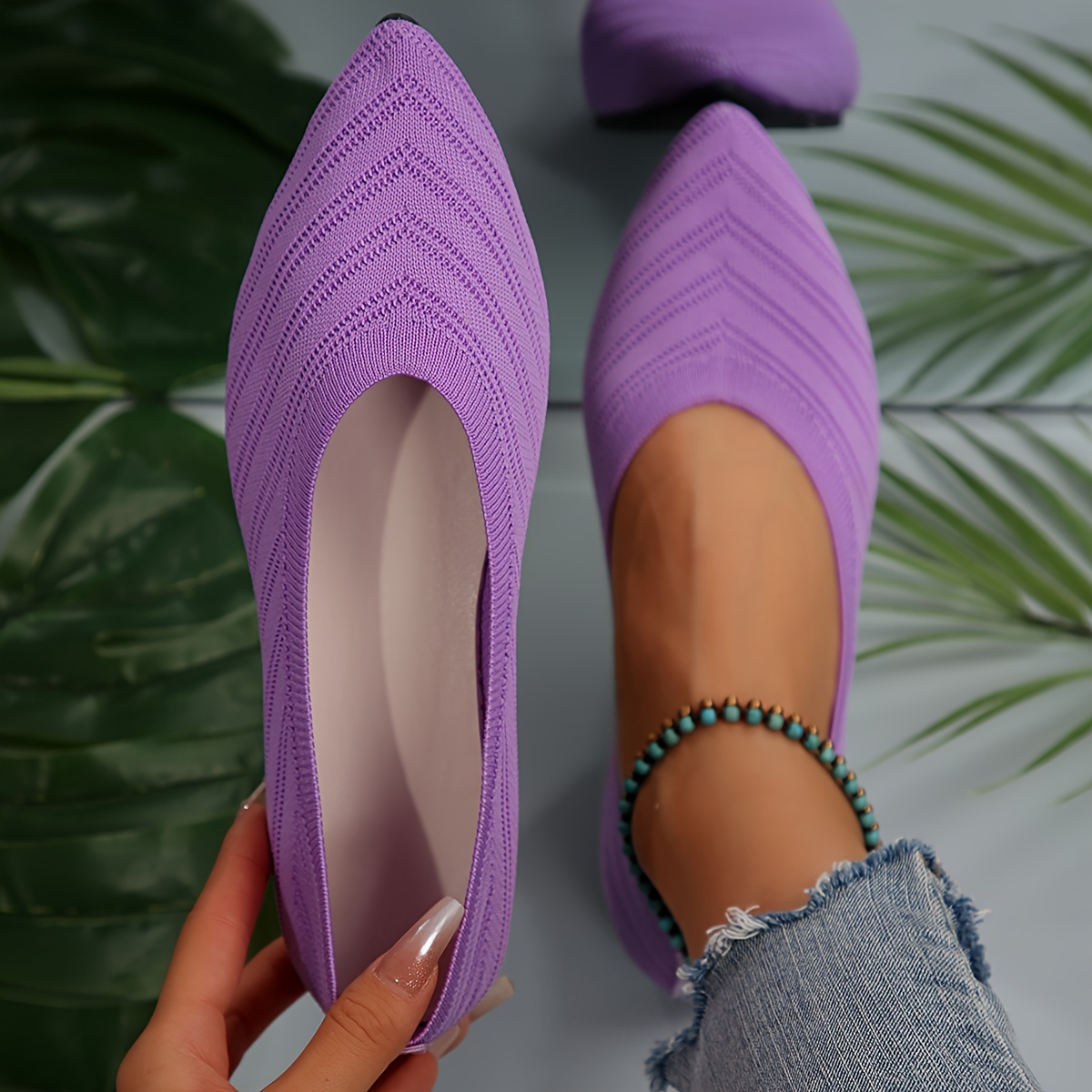 Breathable Knitted Pointed Toe Flats