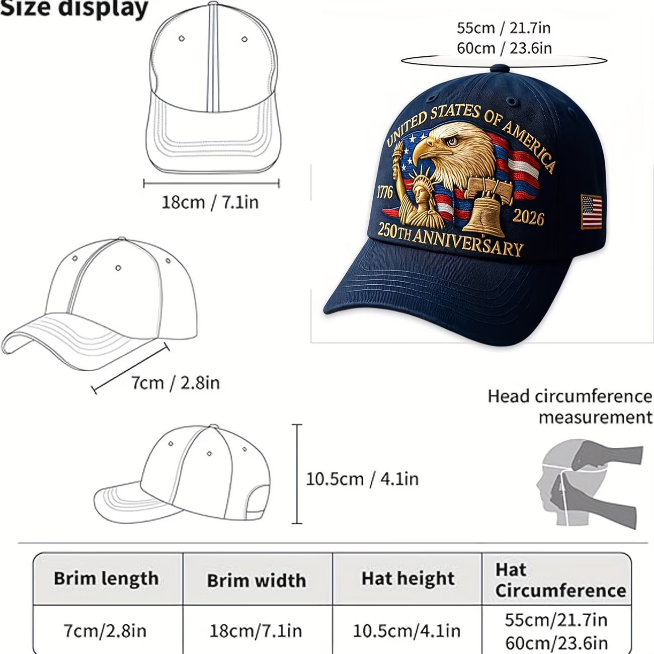 America 250th Anniversary Patriotic Hat | 2026 USA Independence Celebration Cap