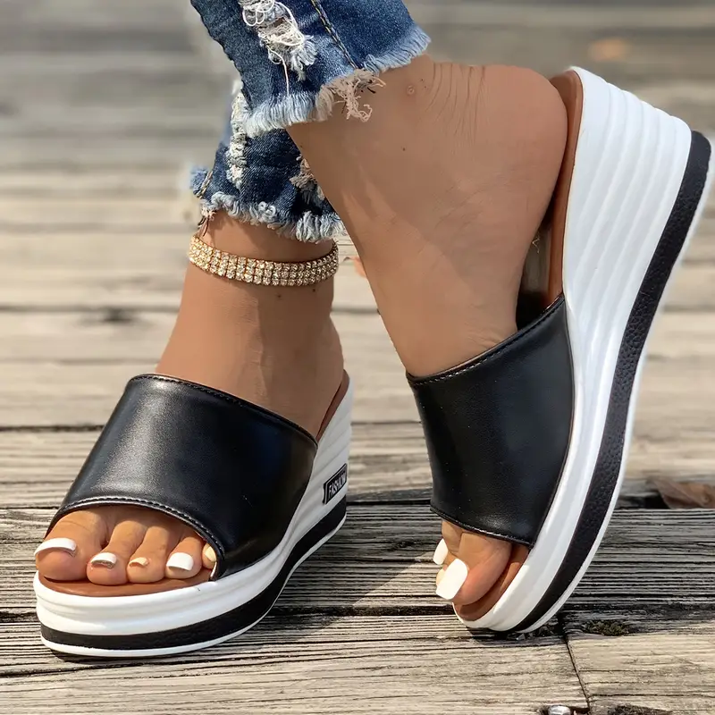 Women s Wedge Slide Sandals Casual Peep Toe Platform Outdoor details 6