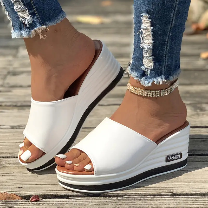 Women s Wedge Slide Sandals Casual Peep Toe Platform Outdoor details 1