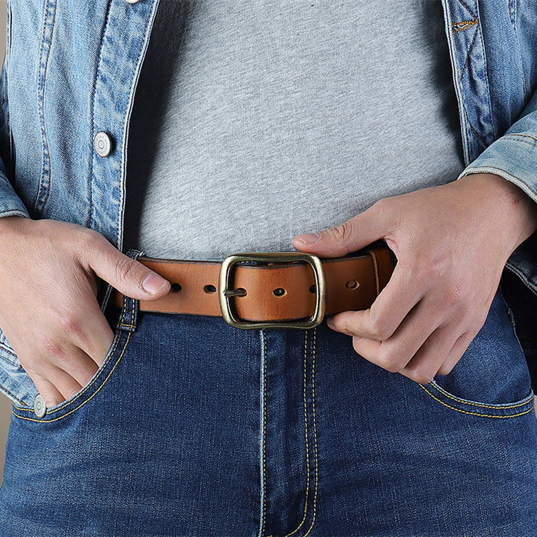 2022 new men's retro first layer cowhide copper buckle pin buckle belt��3 color��-Zittor